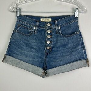 Madewell High Rise Stretch Denim Jean Shorts Size 24 Button Fly Cuffed Frayed
